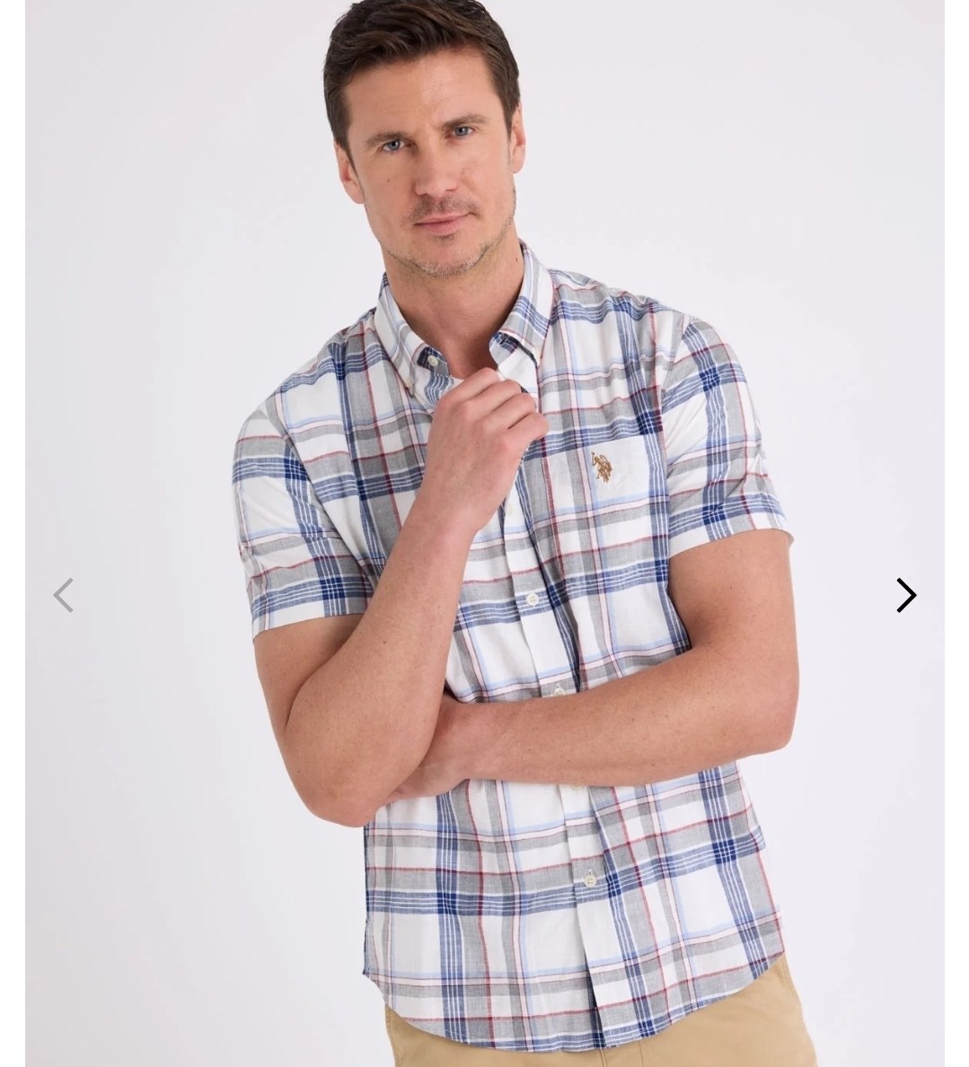 SHORT SLEEVE SLUB POPLIN PLAID SHIRT