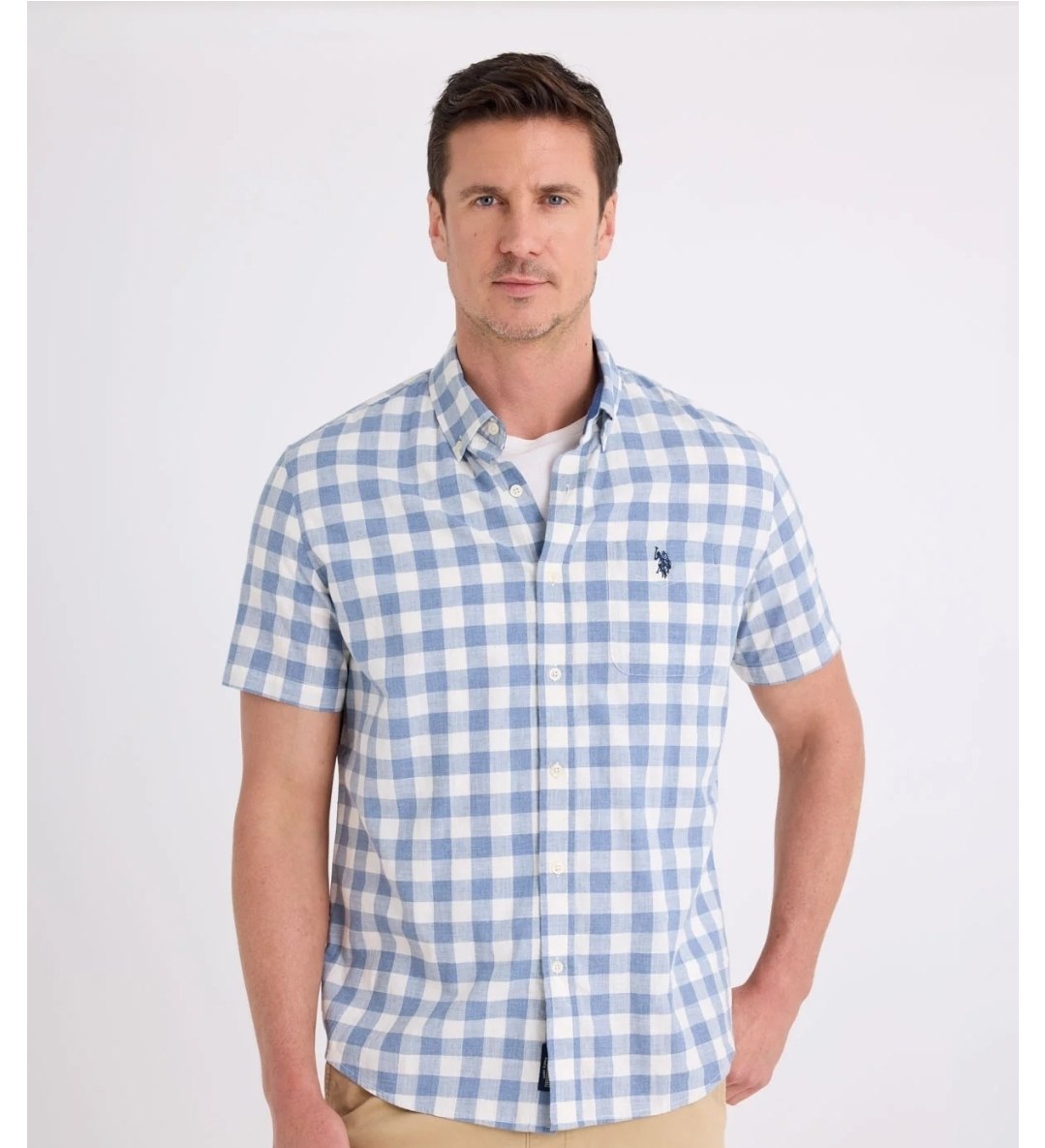 SHORT SLEEVE BUFFALO CHECK HEATHER POPLIN SHIRT