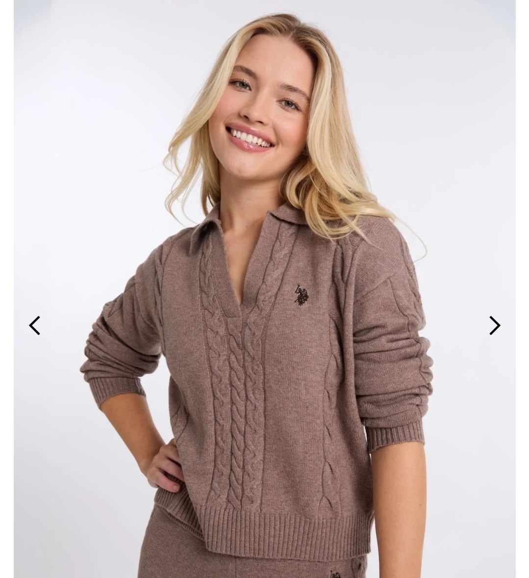 SPLIT NECK CABLE SWEATER