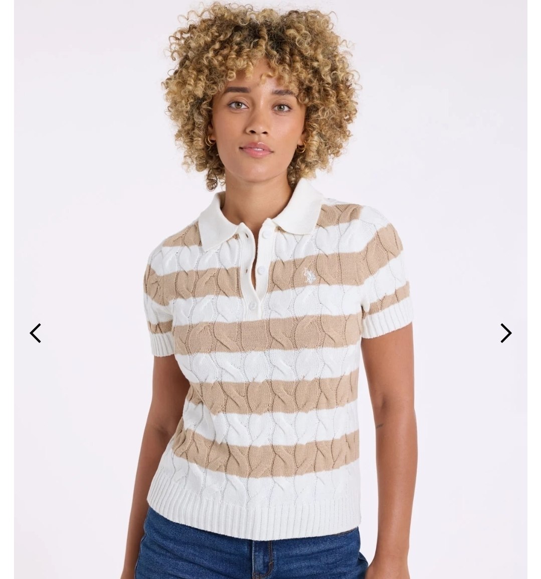 STRIPED HENLEY CABLE SWEATER POLO SHIRT