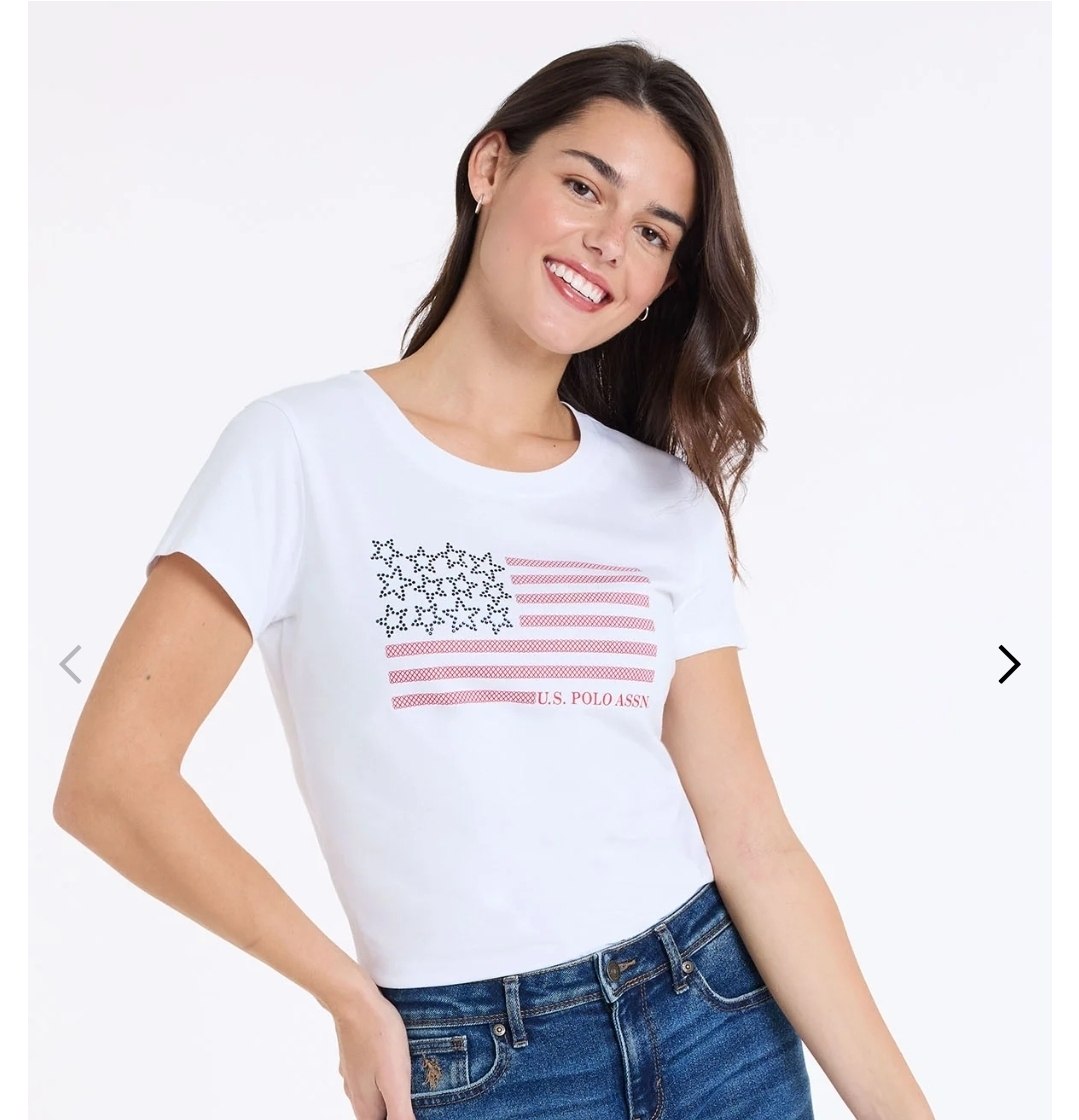 RHINESTONE FLAG CREW NECK T-SHIRT