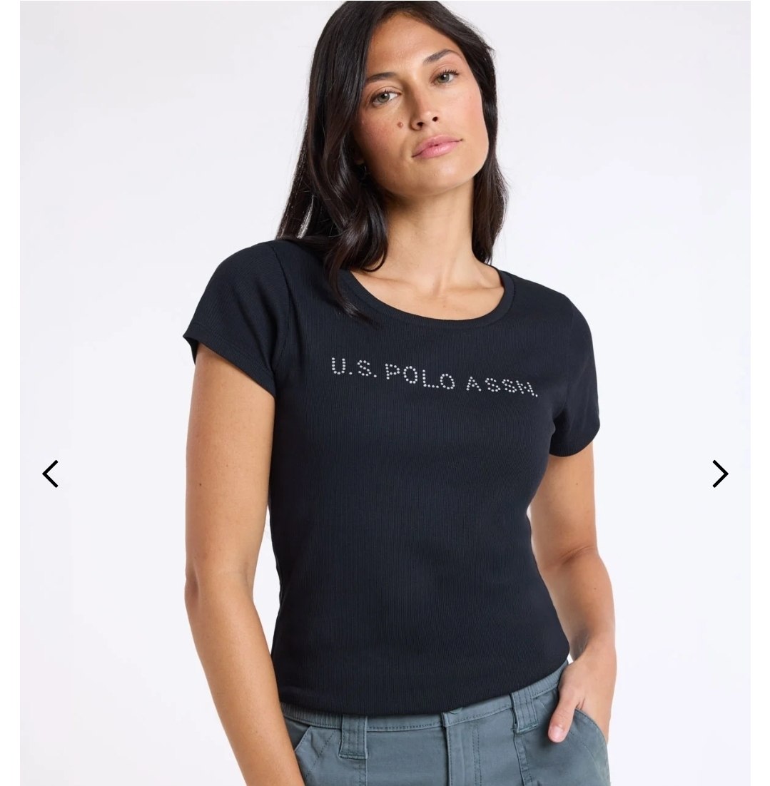 RHINESTONE WORDMARK SEMI SCOOP T-SHIRT