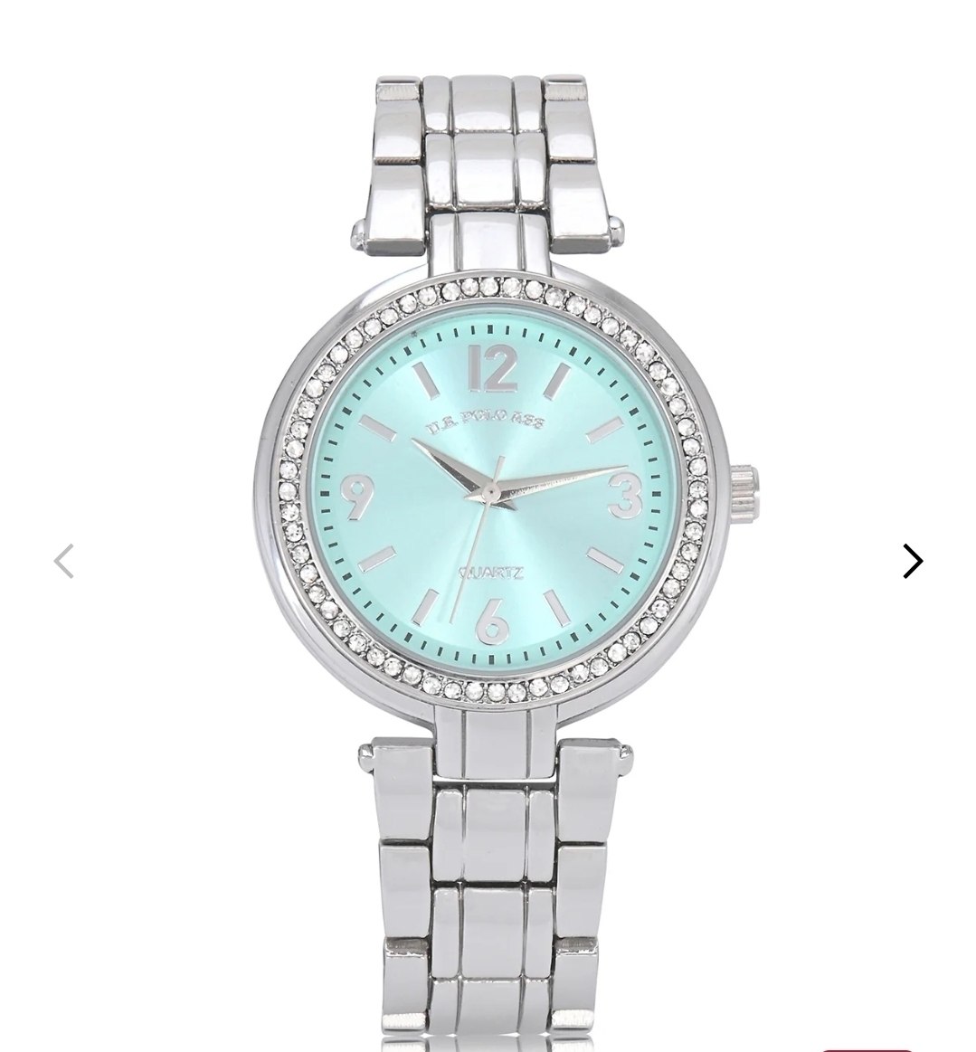 LADIES SILVER TURQUOISE EMBELLISHED LINK WATCH