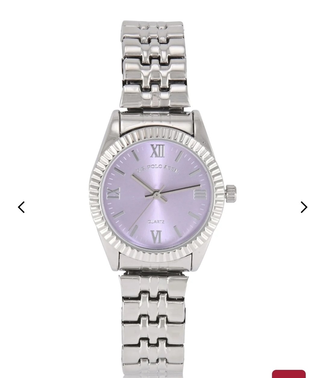 LADIES SILVER LINK WATCH WITH PURPLE FACE