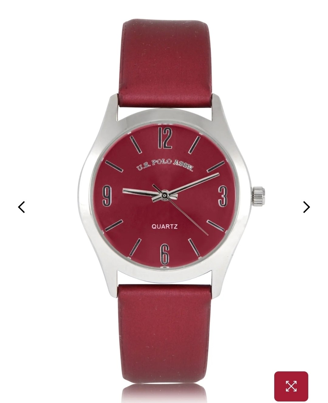 LADIES BURGUNDY STRAP WATCH WITH SILVER ACCENT