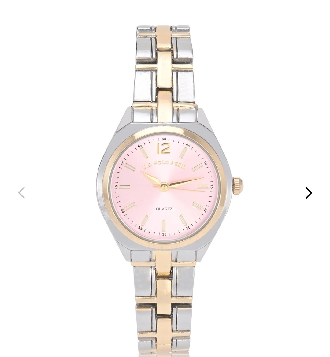 LADIES TWO TONE SILVER AND GOLD WATCH WITH PINK FACE