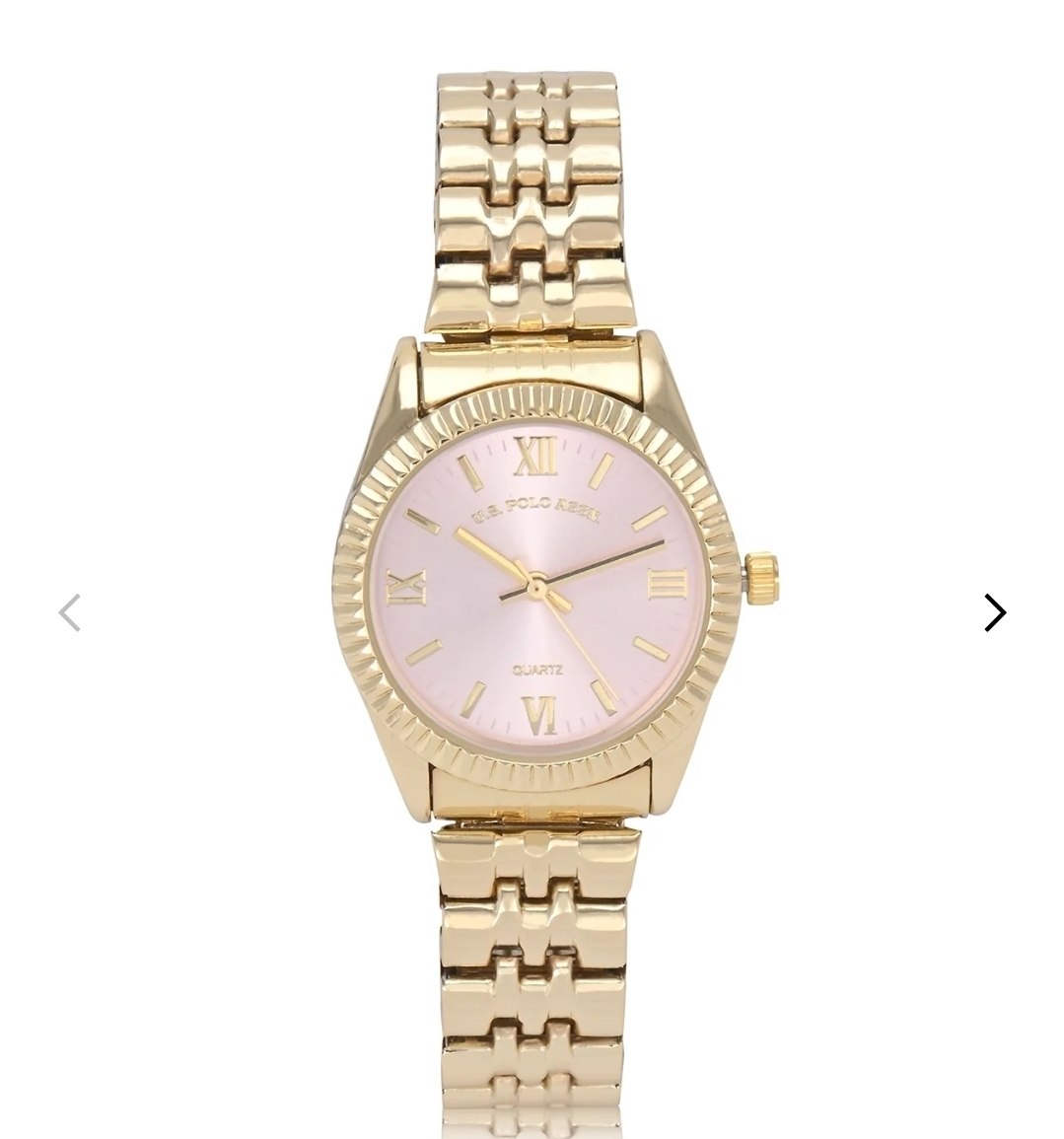 LADIES GOLD LINK ANALOG WATCH WITH PINK FACE