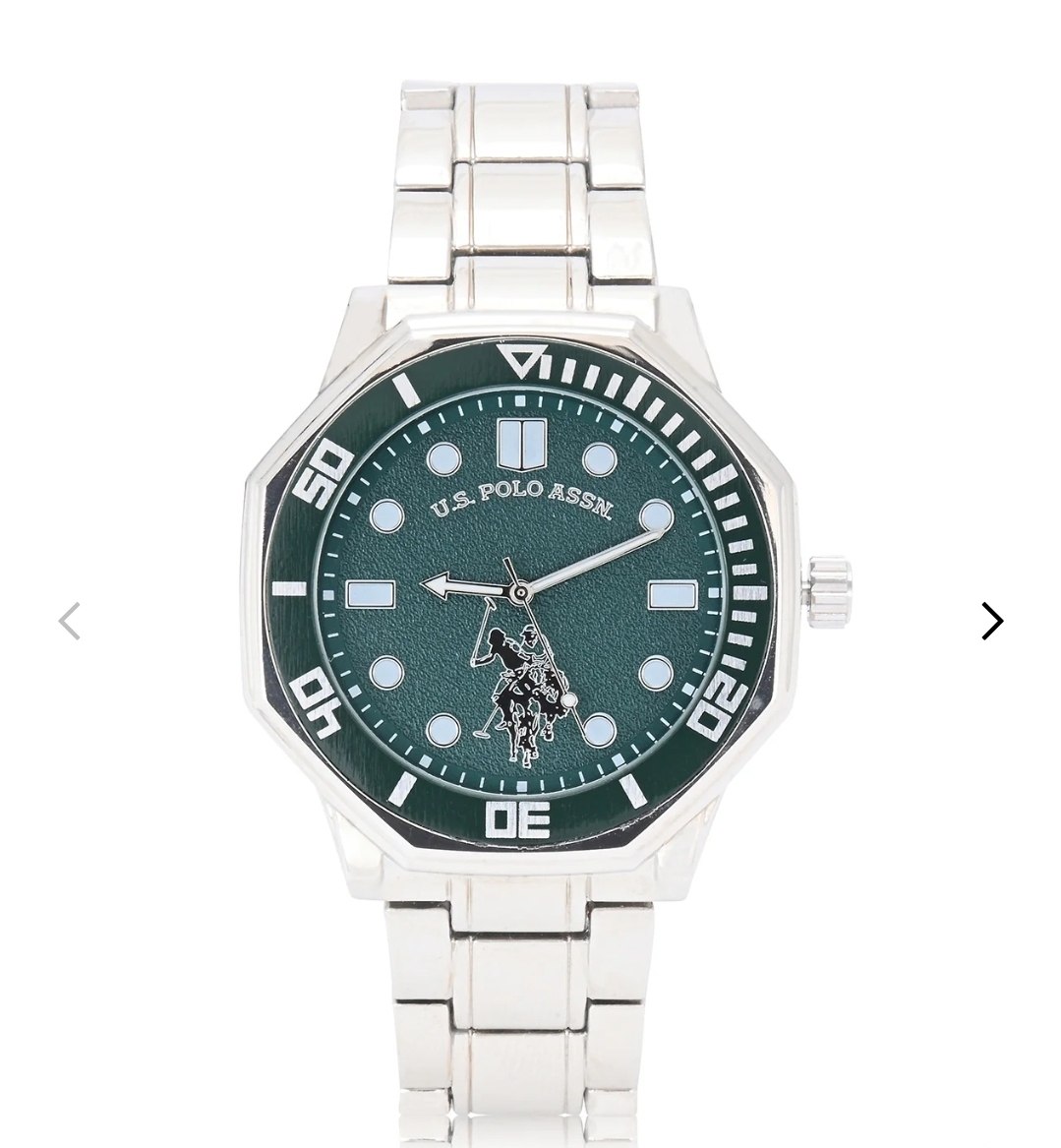 MENS SILVER TONE LINK WATCH WITH GREEN DIAL