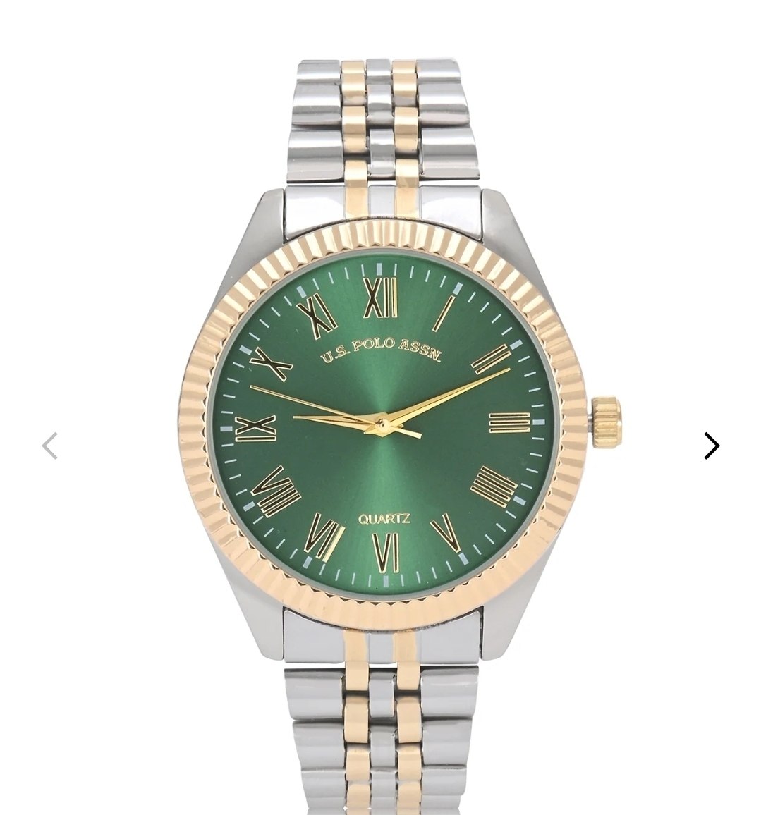 MENS TWO TONE LINK WATCH WITH GREEN DIAL