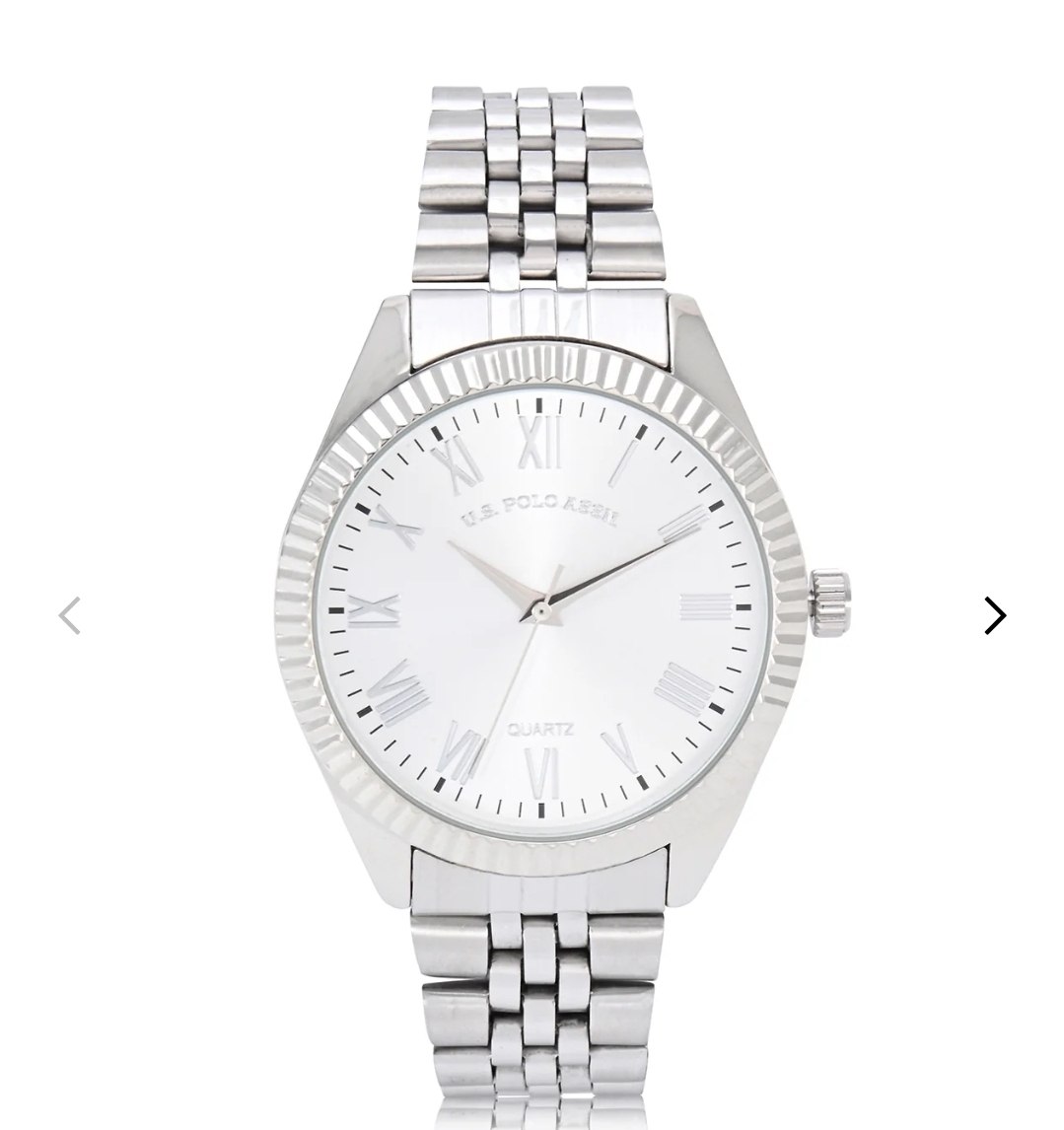 MENS SILVER TONE FIVE LINK ANALOG WATCH