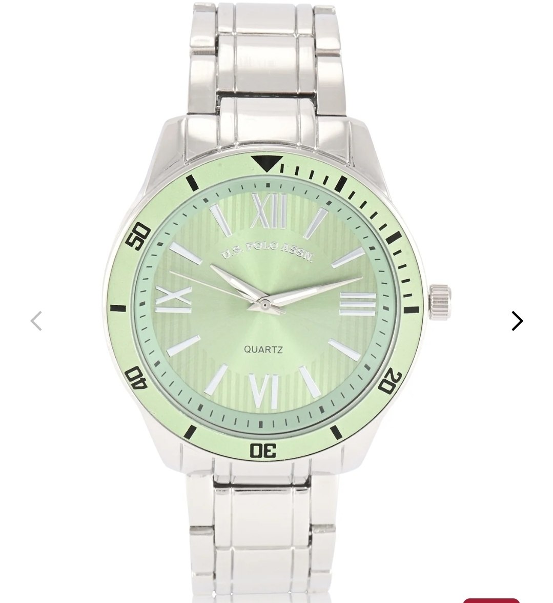 MENS SILVER LINK WATCH WITH GREEN FACE