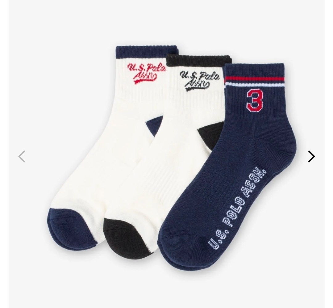 MENS 3PK COLLEGIATE HIGH QUARTER CREW SOCKS