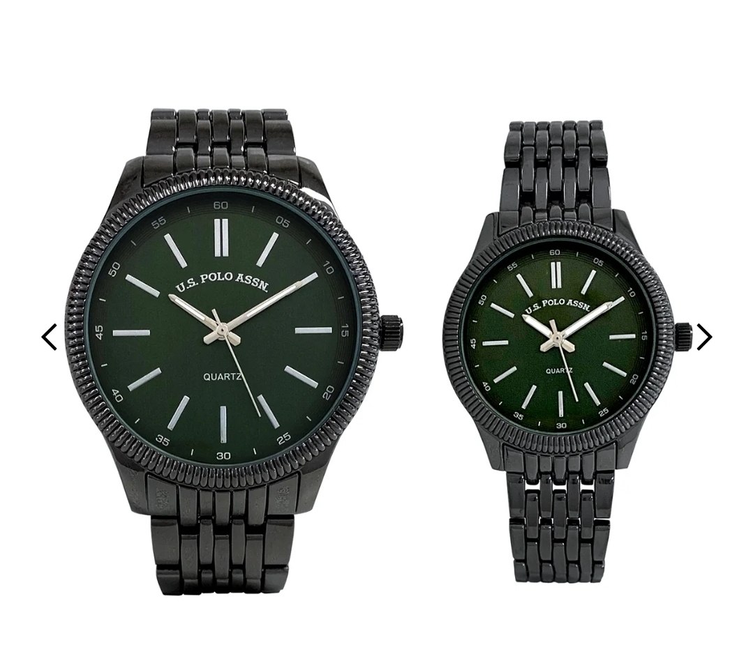HIS AND HERS GUNMETAL LINK WATCH SET