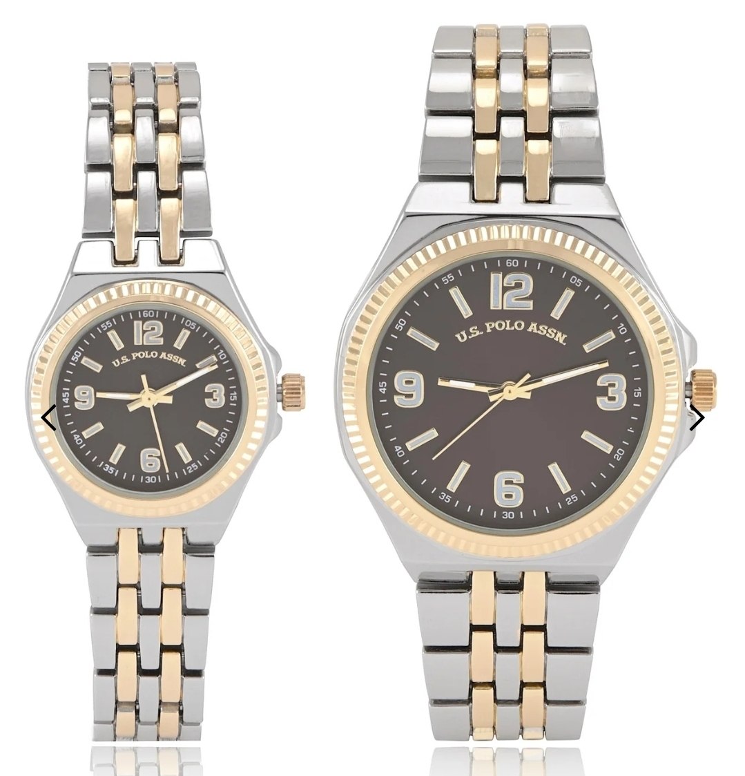 HIS AND HERS TWO TONE SILVER GOLD WATCH SET