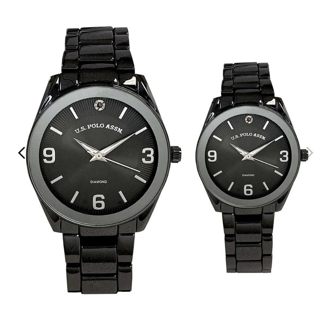 HIS AND HERS GUNMETAL DIAMOND LINK WATCH SET
