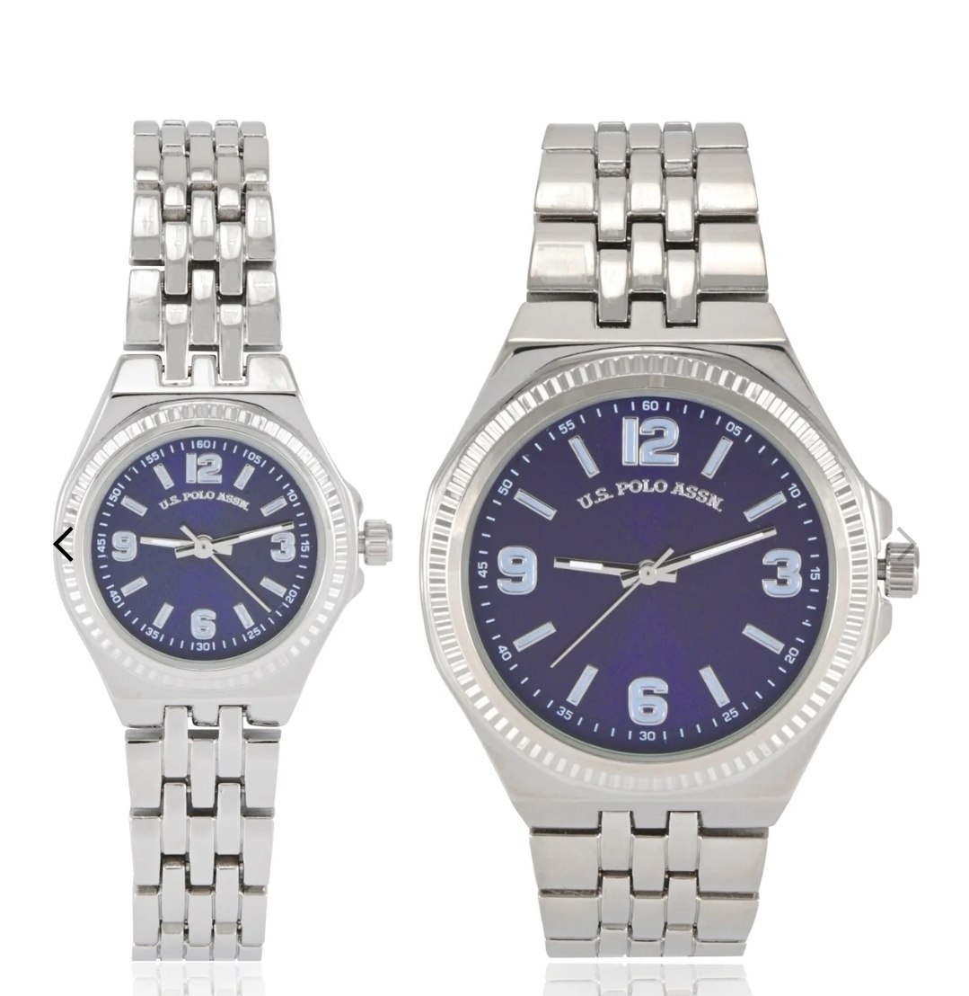 HIS AND HERS SILVER LINK WATCH SET