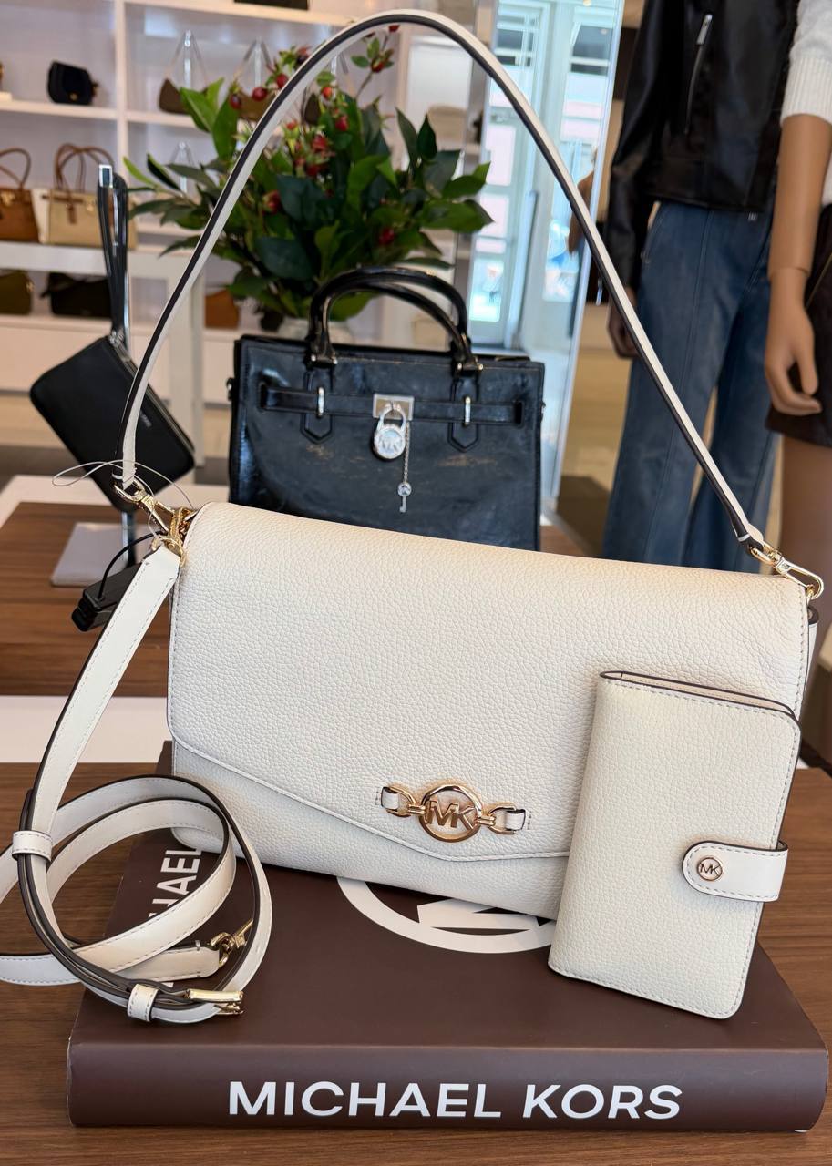 Kit Bolsa + Carteira KACEY LG FLAP SHLDR LEATHER com alça crossbody