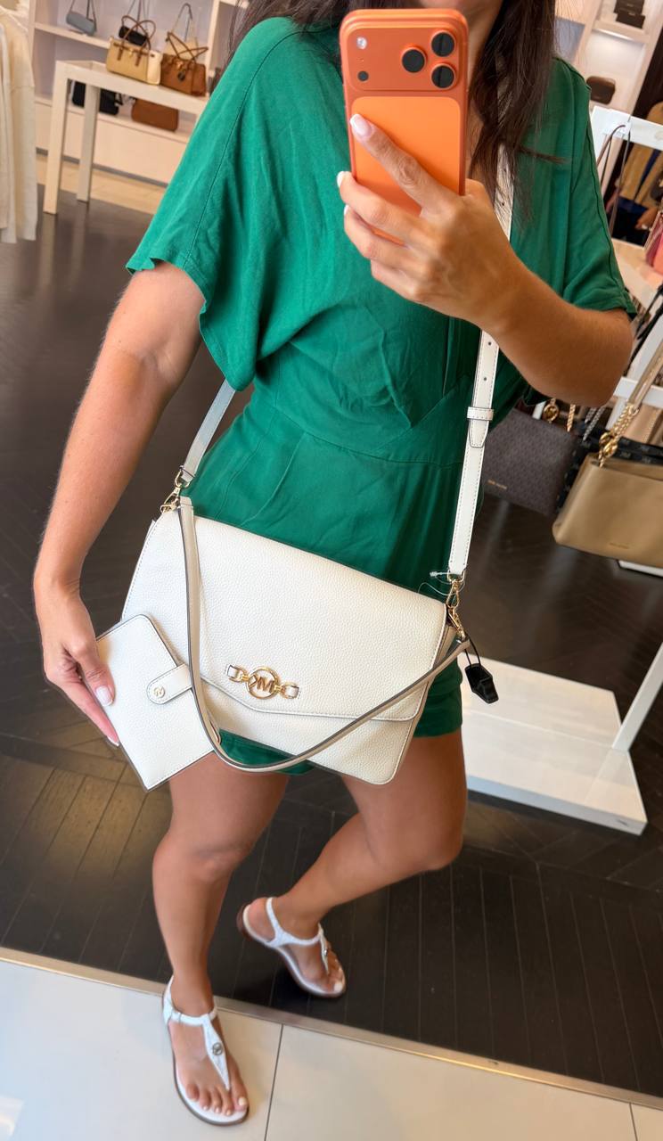 Kit Bolsa + Carteira KACEY LG FLAP SHLDR LEATHER com alça crossbody