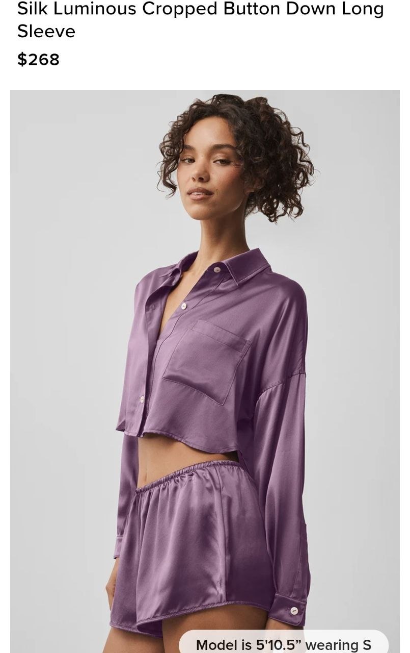 Silk Luminous Cropped Button Down Long Sleeve