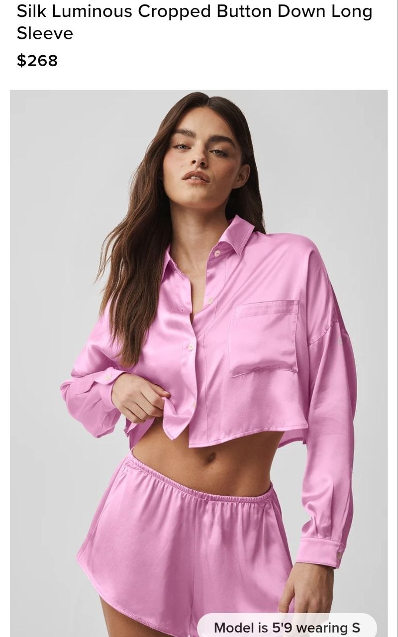Silk Luminous Cropped Button Down Long Sleeve