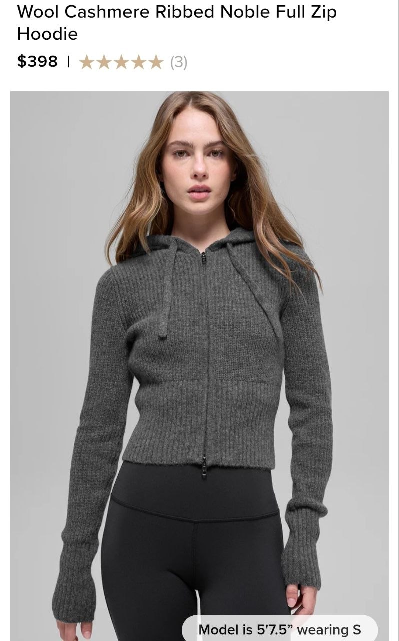 Wool Cashmere Ribbed Noble Full Zip Hoodie