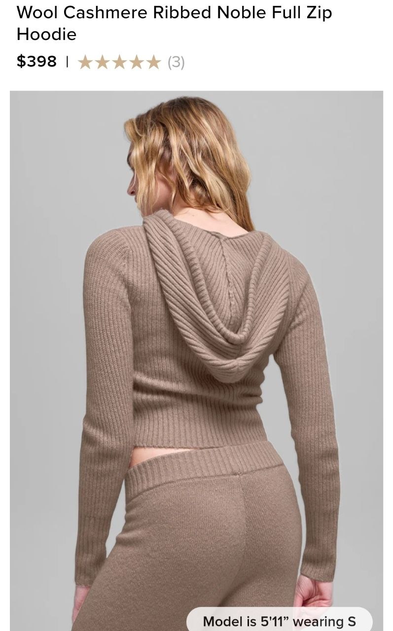 Wool Cashmere Ribbed Noble Full Zip Hoodie