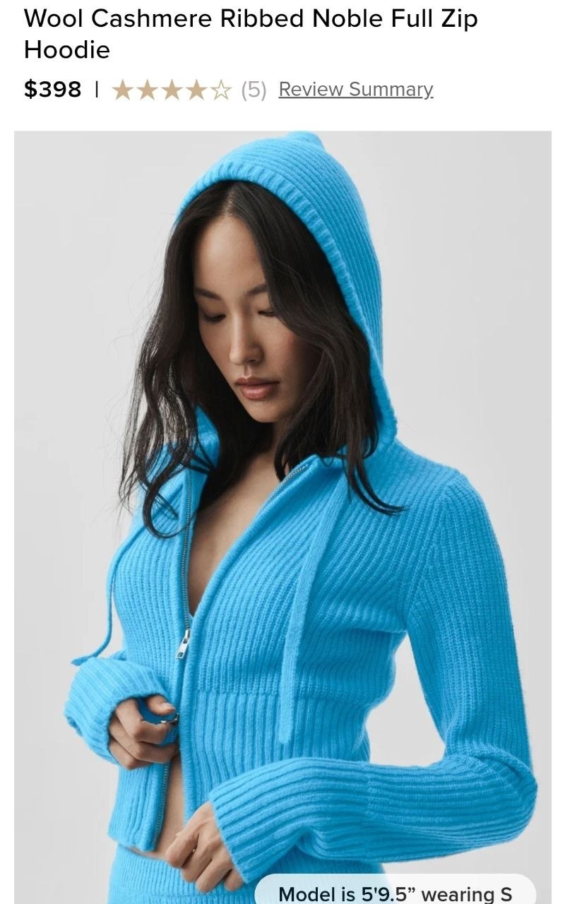 Wool Cashmere Ribbed Noble Full Zip Hoodie