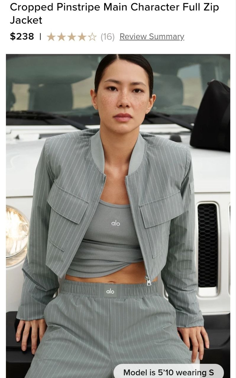 Cropped Pinstripe Main Character Full Zip Jacket