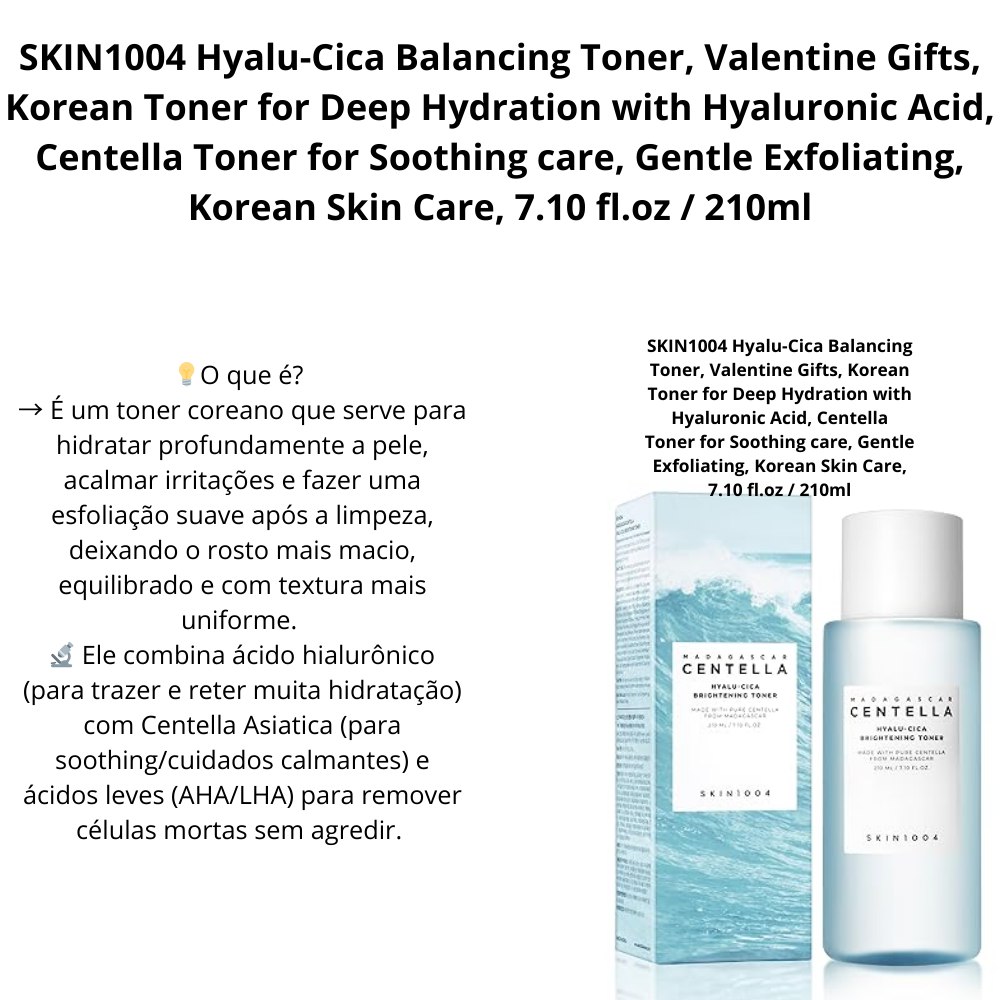 SKIN1004 Hyalu-Cica Balancing Toner, Valentine Gifts, Korean Toner for Deep Hydration with Hyaluronic Acid, Centella Toner for Soothing care, Gentle Exfoliating, Korean Skin Care, 7.10 fl.oz / 210ml