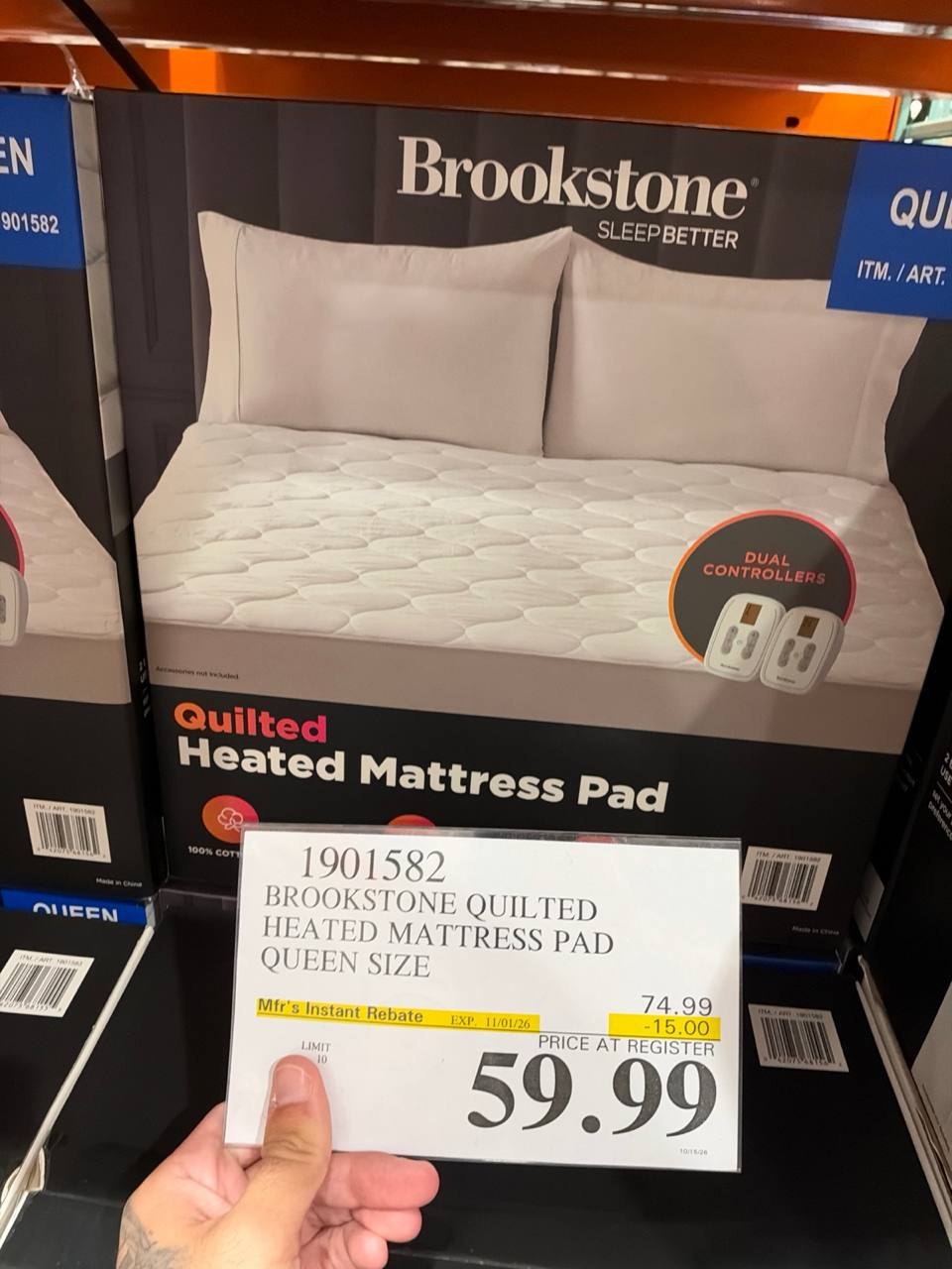 Costco - Brookstone Quilted Heated Mattress Pad Queen