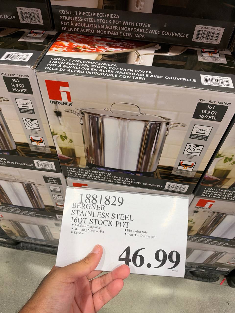 Costco- Panela de Caldo / Caçarola (Stock Pot) Bergner de Aço Inoxidável de 16 Quartos