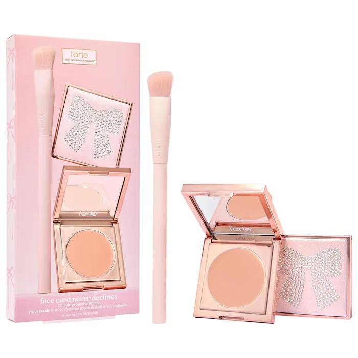 Sephora - Tarte face card never declines cc full coverage undereye corrector & brush set- Color Light-medium Peach